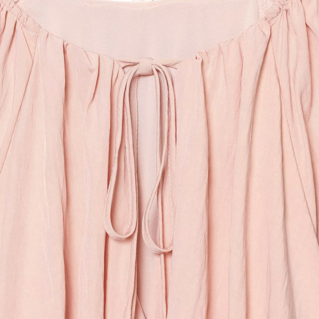 Women's Carmen Cropped Blouse with Drawstring Collar, Ruffled Hem and Balloon Sleeves Amarae