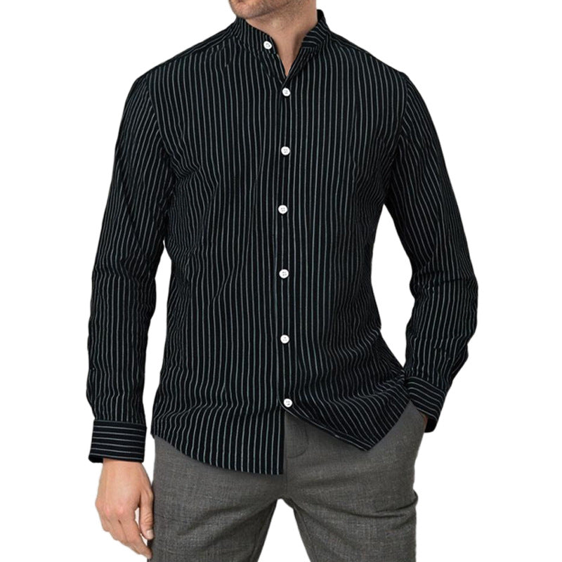 Long sleeve shirt for men with a modern striped pattern and a practical high collar Lune London