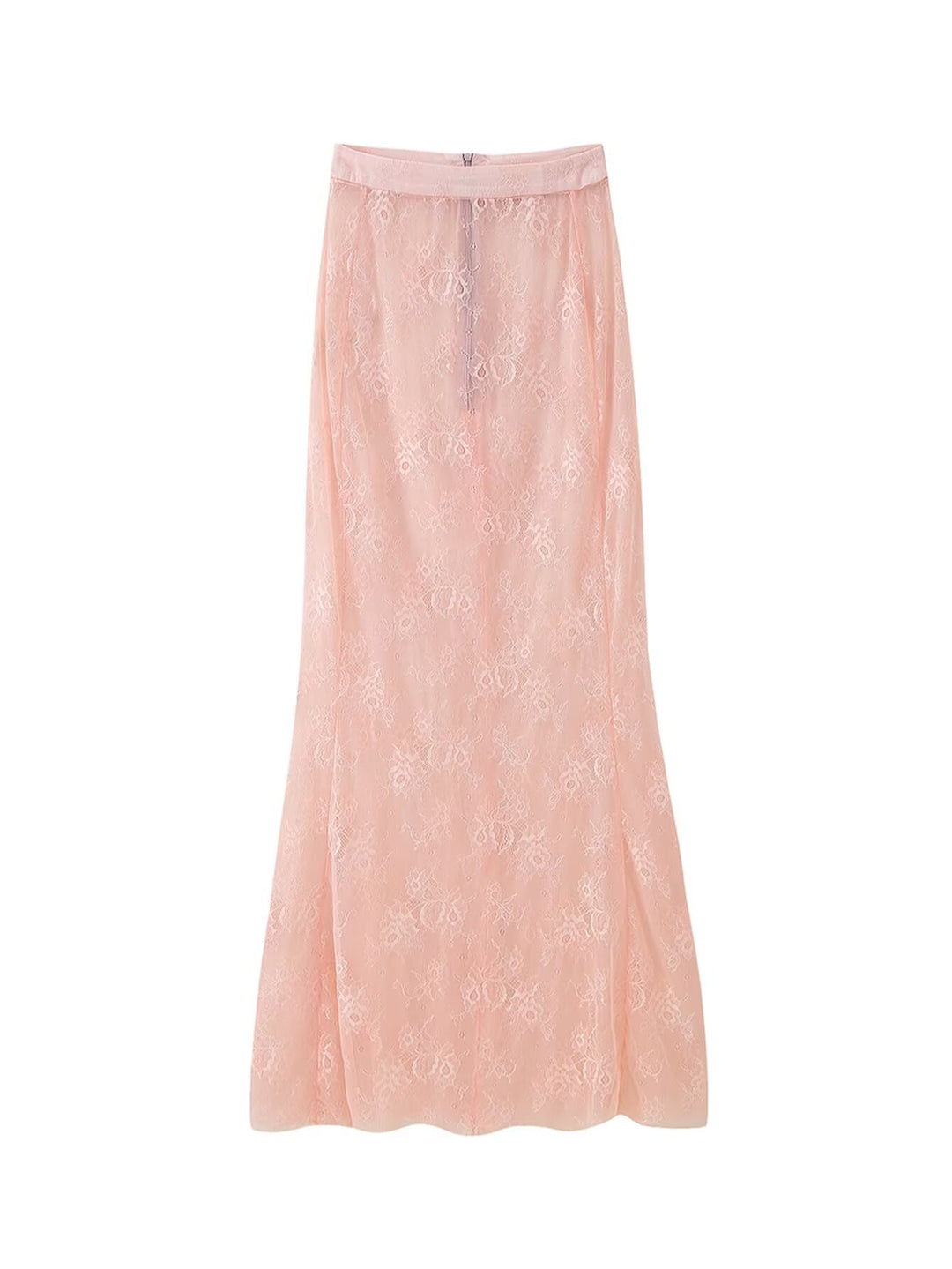 Women Long Lace Maxi Skirt with Elastic Band and Transparent Insert Amarae