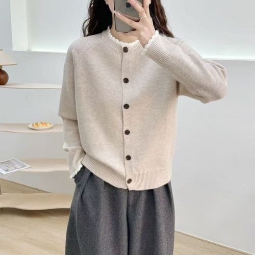 Ladies cozy knit cardigan with ribbed detail and button closure Amarae