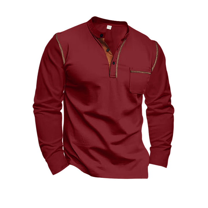 Men's long sleeve Henley shirt with modern collar and practical chest pocket Lune London