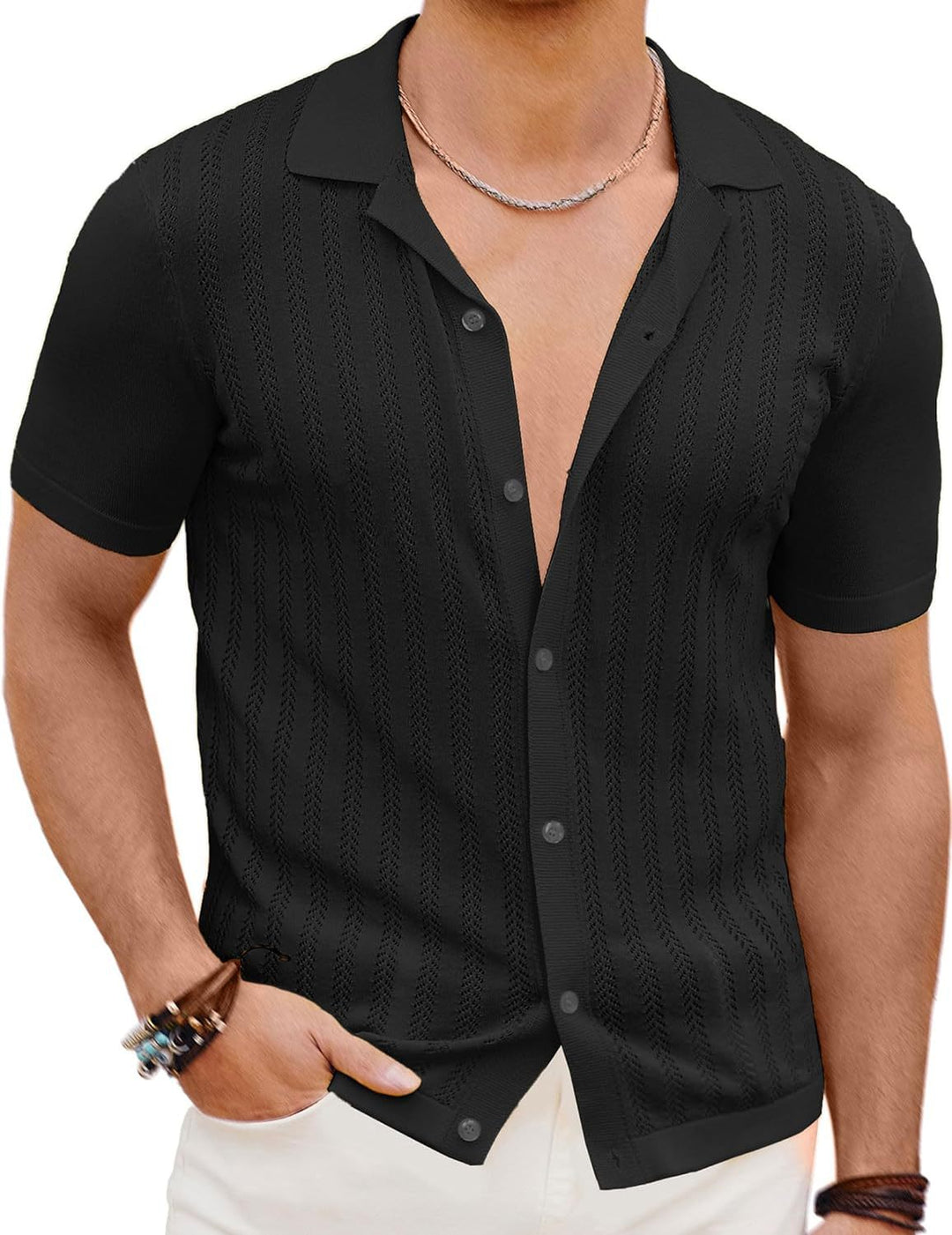 Short Sleeve Knit Shirt for Men with Textured Design Amarae