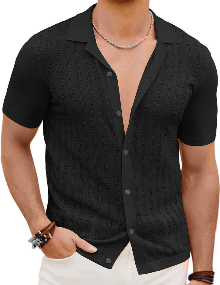 Short Sleeve Knit Shirt for Men with Textured Design Amarae