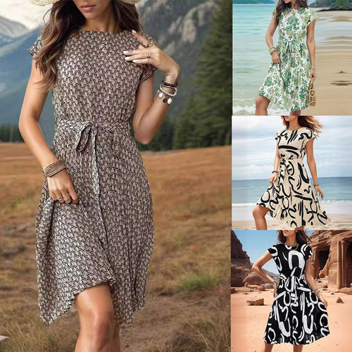 Women Elegant Midi Dress with Chic Tie Belt and Style