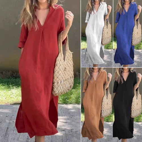 Hippie summer dress for women with V-neck and wide sleeves Amarae