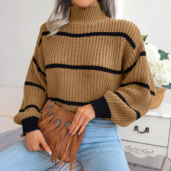 Comfortable knitted sweater for women with turtleneck and trendy striped pattern Lune London