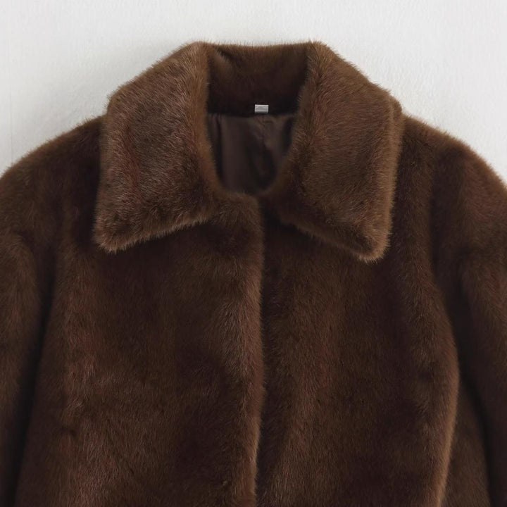 Ladies faux fur jacket with classic lapels and soft interior Amarae