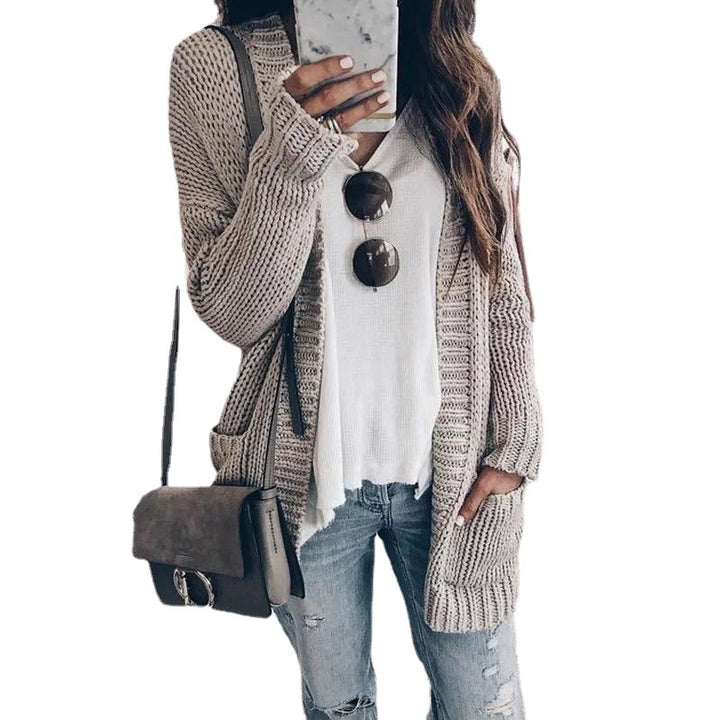 Chunky knit cardigan for women with deep pockets and wide sleeves Lune London