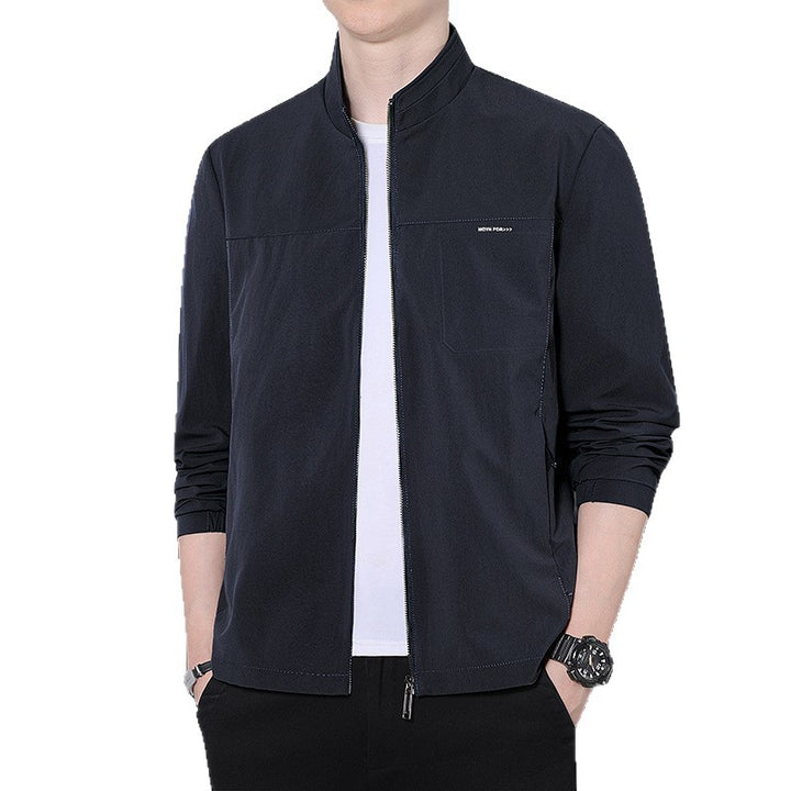Men's Minimalist Comfort Training Jacket with Stand-Up Collar, Windproof Softshell Material and Concealed Zipper Pockets Amarae