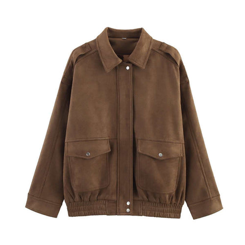 Casual oversized faux leather jacket for women with practical pockets Amarae