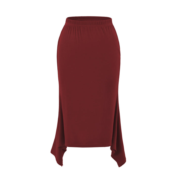 Women's Asymmetrical Jersey Midi Skirt with Elastic Waistband and Jagged Hem Amarae