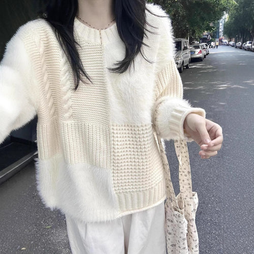 Pull en tricot épais pour femme avec textures variées Chic & Stil