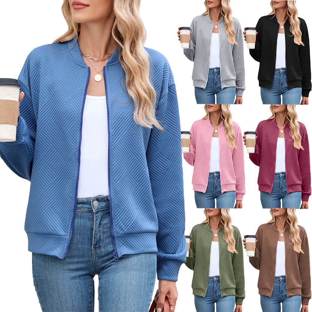 Ladies casual knit jacket with textured pattern and practical pockets Lune London