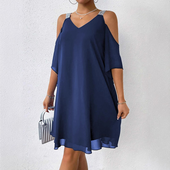 Chiffon off-the-shoulder dress for women with sparkling straps Lune London