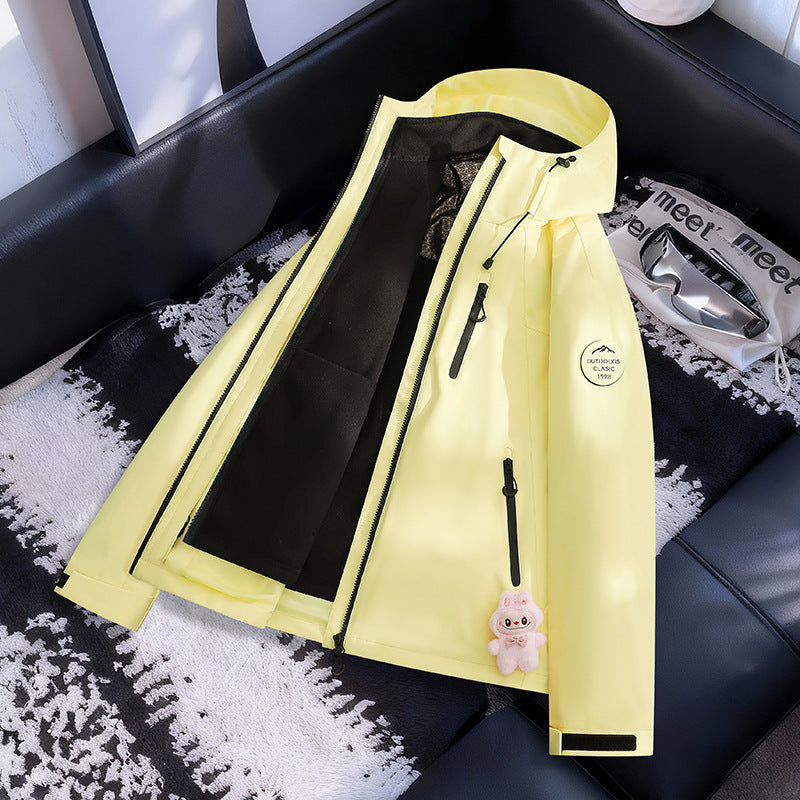 Women Lightweight Waterproof Hooded Jacket with Teddy Charm and Concealed Zipper Pockets Amarae