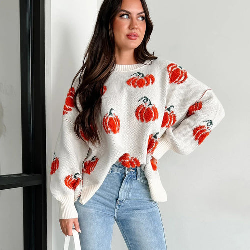 Knitted sweater for women with pumpkin pattern Amarae