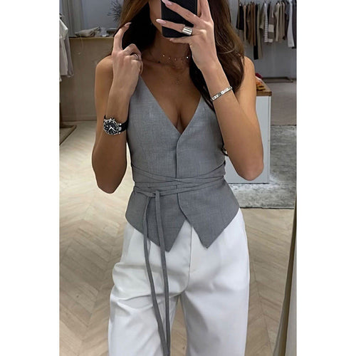 Women's Wrap Top with Elegant V-Neck and Waist Belt Amarae