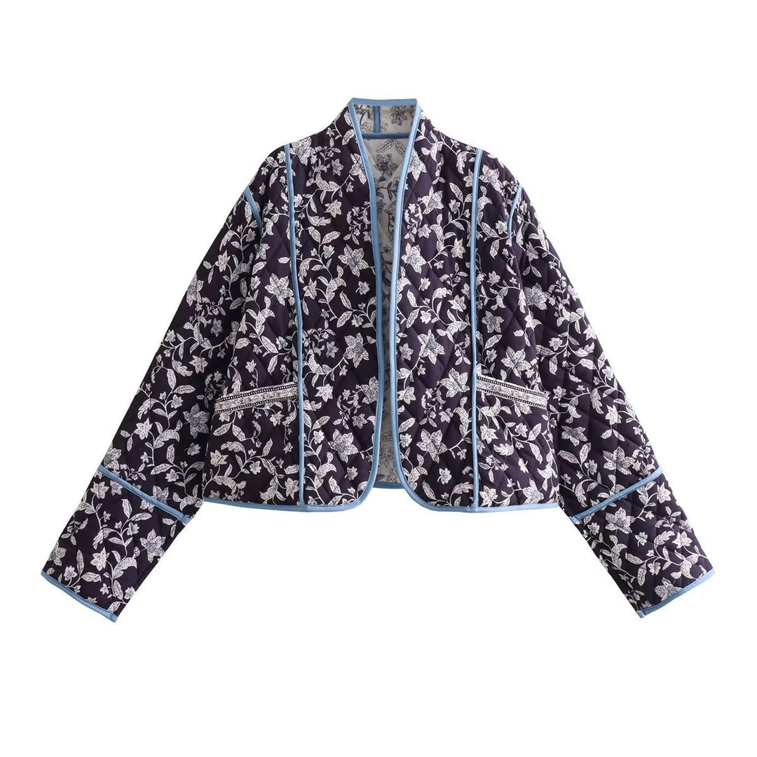 Quilted women's jacket with floral pattern and contrasting accents Lune London