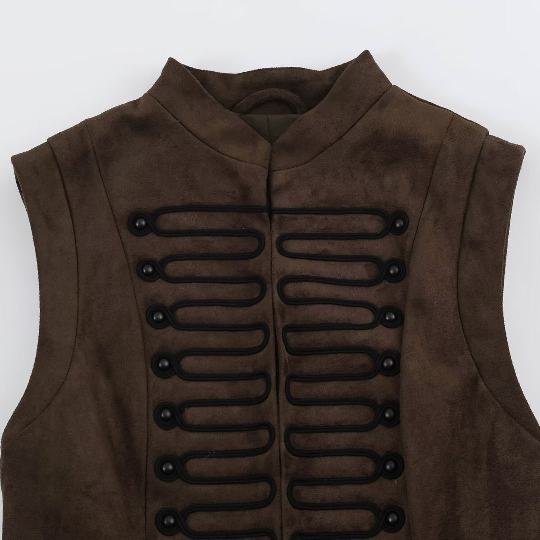 Women's Tailored Vest with Marshal Decoration and Stand-Up Collar Amarae