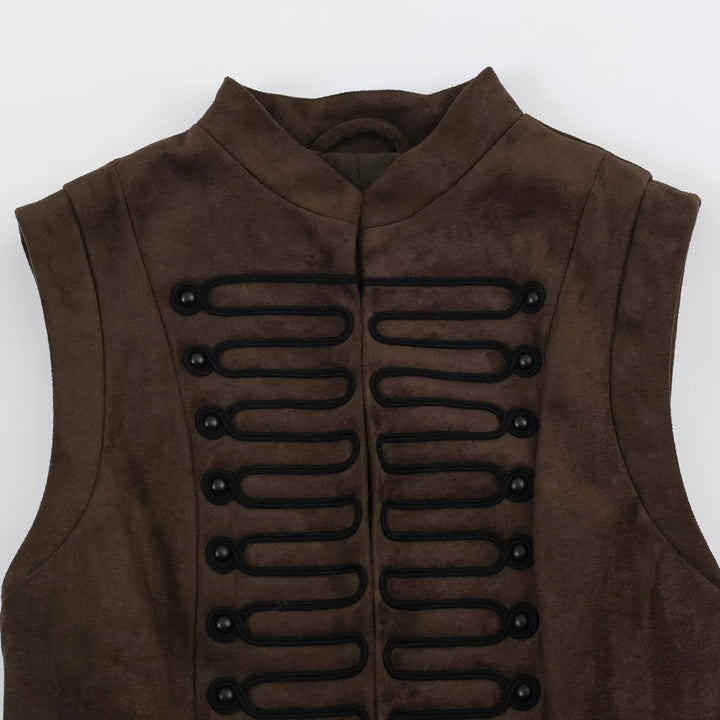 Women's Tailored Vest with Marshal Decoration and Stand-Up Collar Amarae