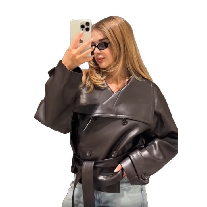 Ladies trendy leather jacket with elegant design chic and style