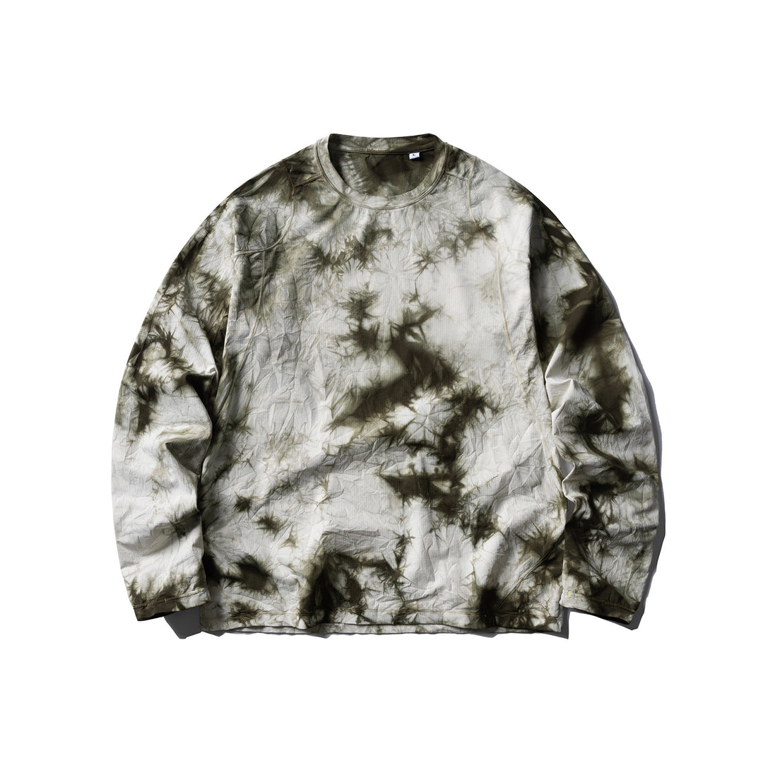 Unisex Long Sleeve Sweatshirt with Round Neck, Tie-Dye Texture and Relaxed Fit