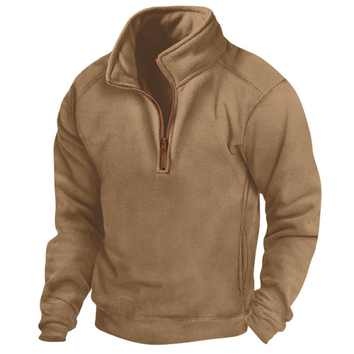 Fleece pullover for men with half-zip and textured design Amarae