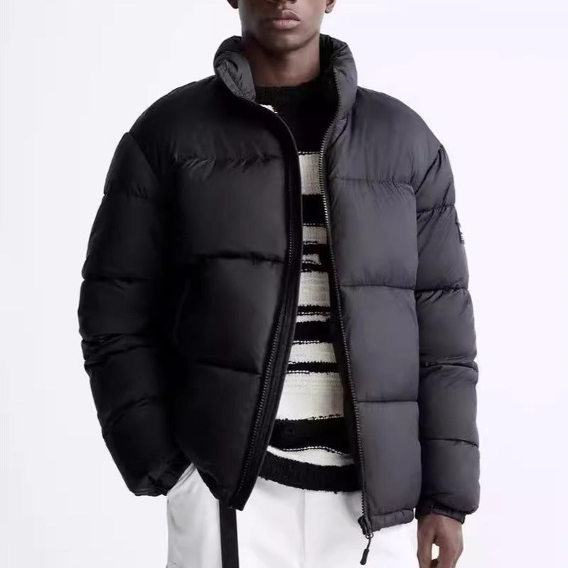Men's Short-Cut Thermal Puffer with High Stand Collar and Two-Way Zipper Amarae