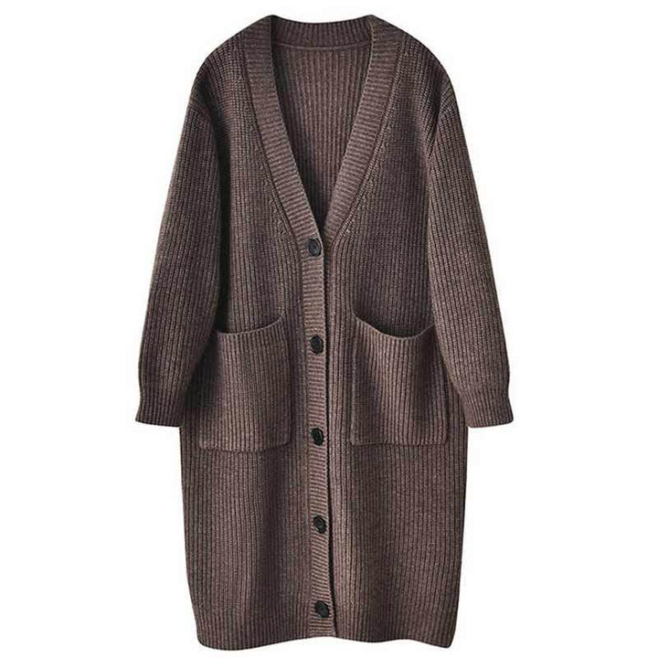 Cardigan long tricot femme avec poches plaquées et fermeture à boutons Chic & Stil