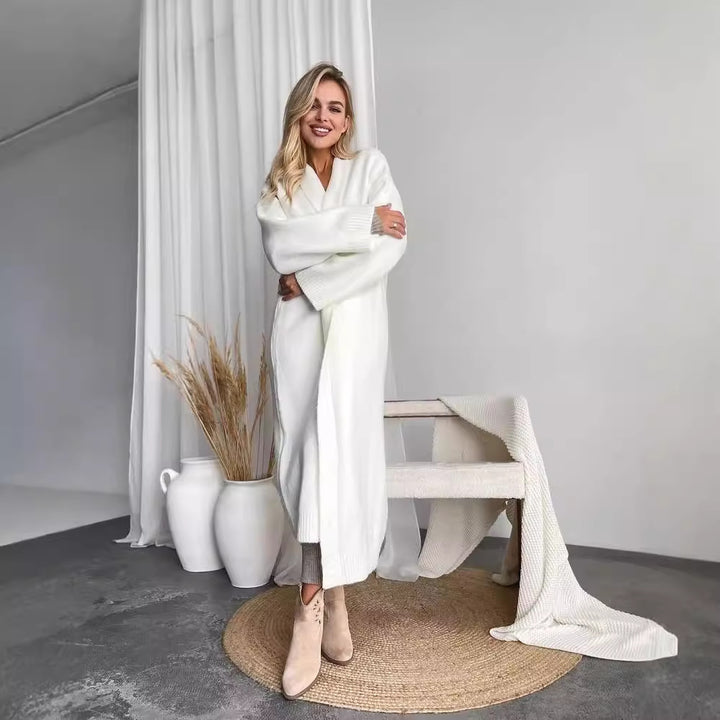 Ladies Long Cardigan with Deep Collar Lune London