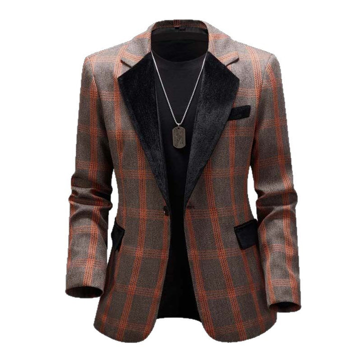 Men's elegant plaid blazer with velvet lapels Amarae
