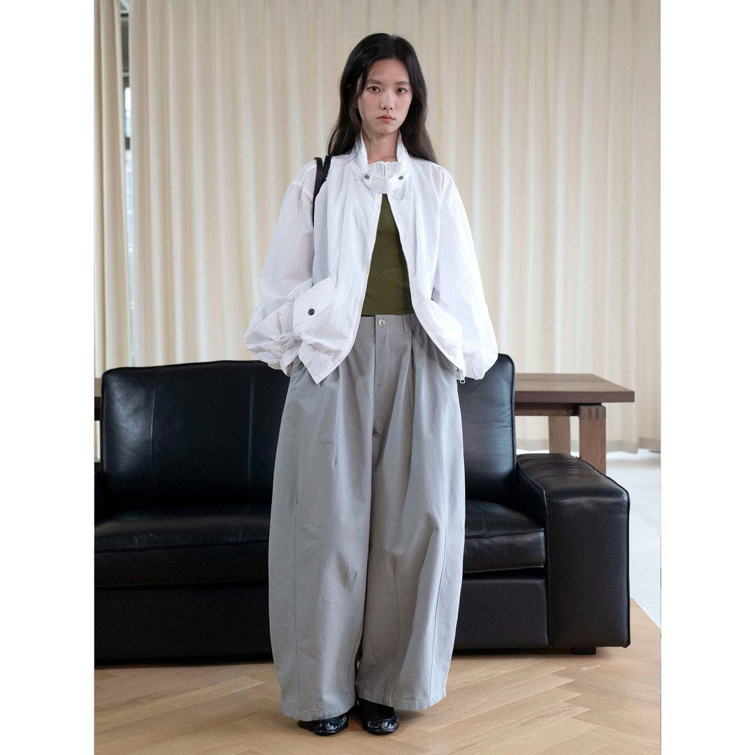 Women's high-waisted wide fabric trousers with concealed elastic waistband and crease Amarae