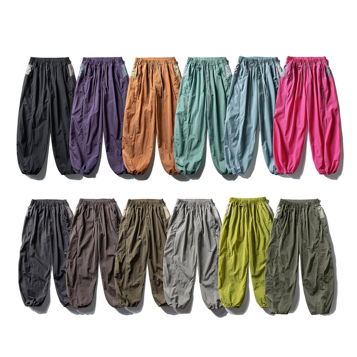 Men's Balloon Silhouette Ripstop Casual Pants with Elastic Drawstring Waistband, Zip Pockets and D-Ring Amarae