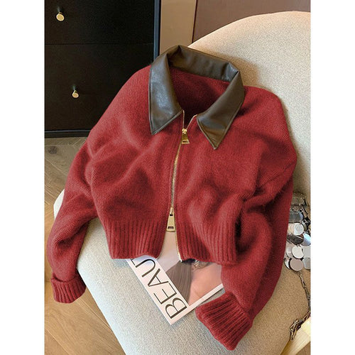 Cardigan pour femmes avec col en cuir Chic & Stil