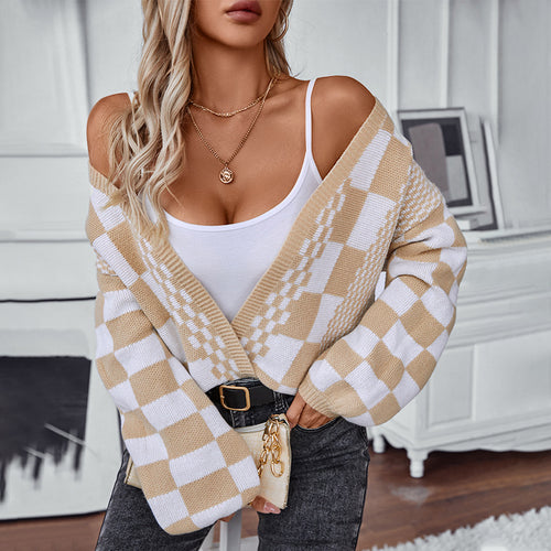 Amarae trendy check pattern casual cardigan for women