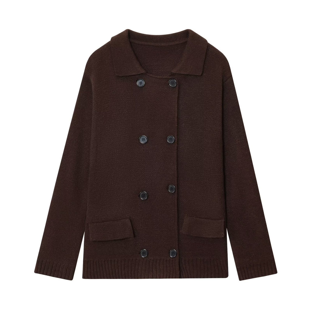 Ladies elegant knitted cardigan with double row of buttons and practical pockets Lune London