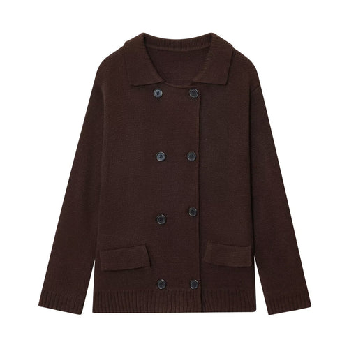 Ladies elegant knitted cardigan with double row of buttons and practical pockets Amarae