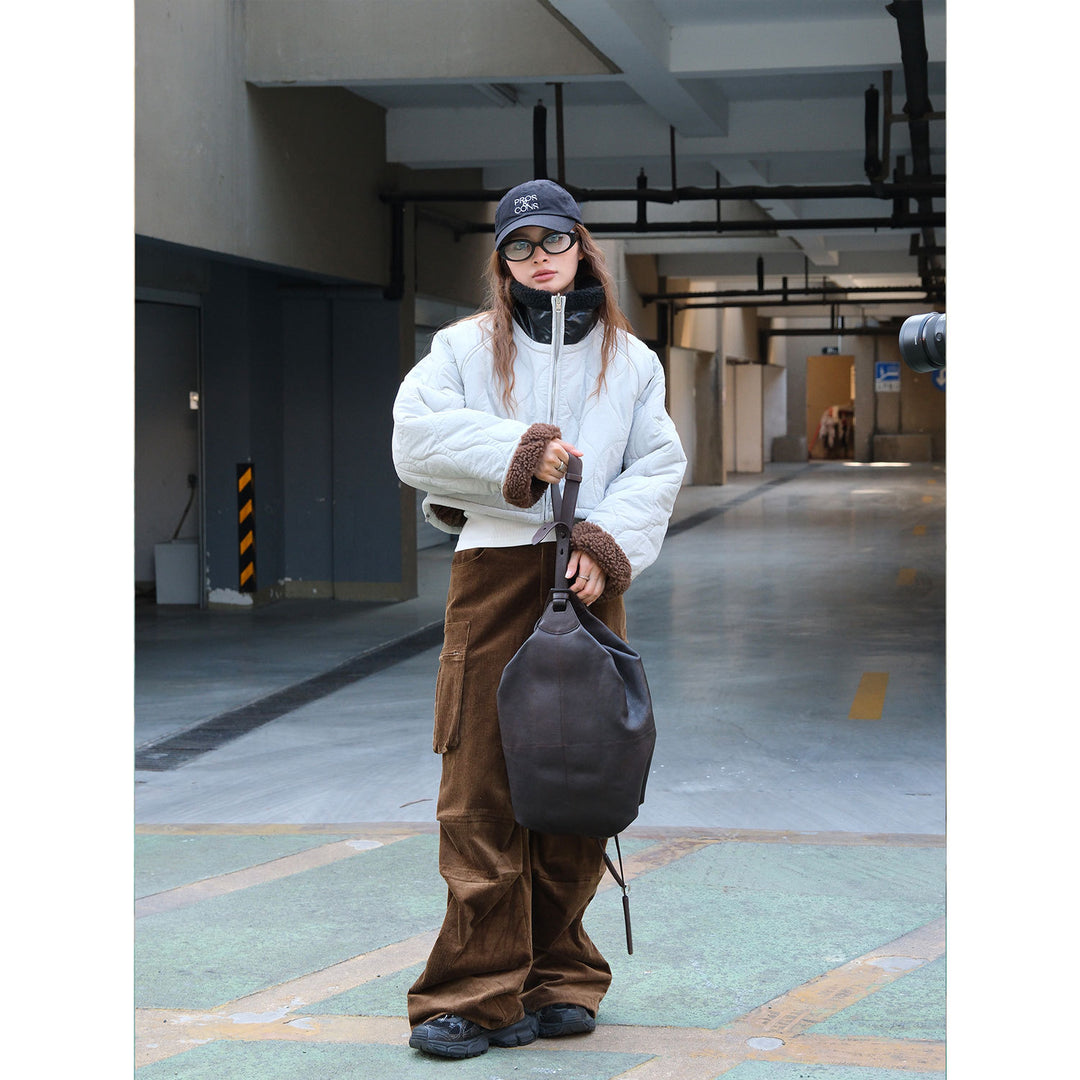Women's Short Cut Quilted Bomber Jacket with Teddy Lining Amarae
