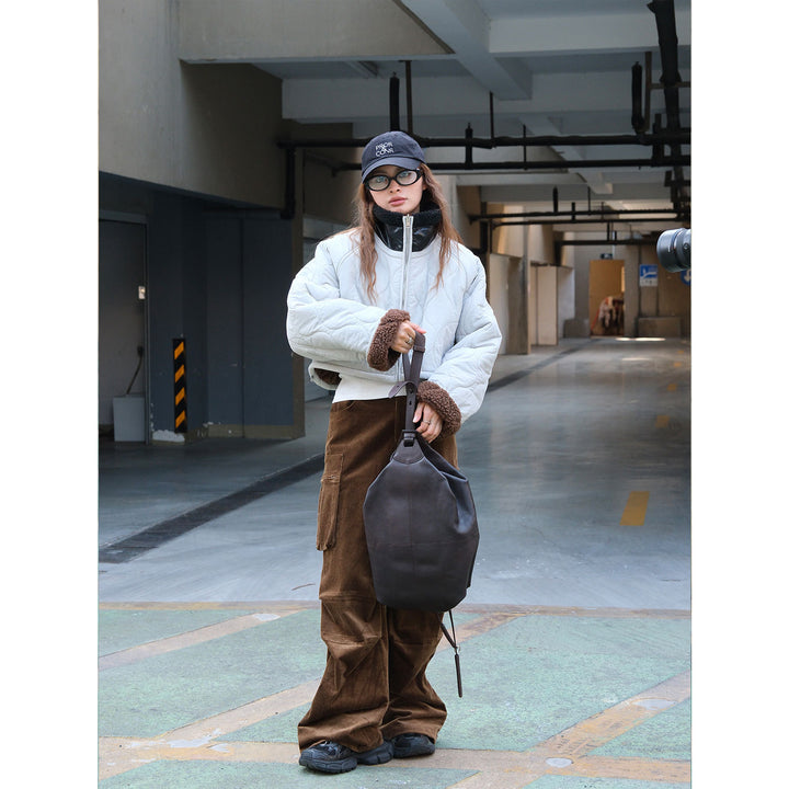 Women's Short Cut Quilted Bomber Jacket with Teddy Lining Amarae