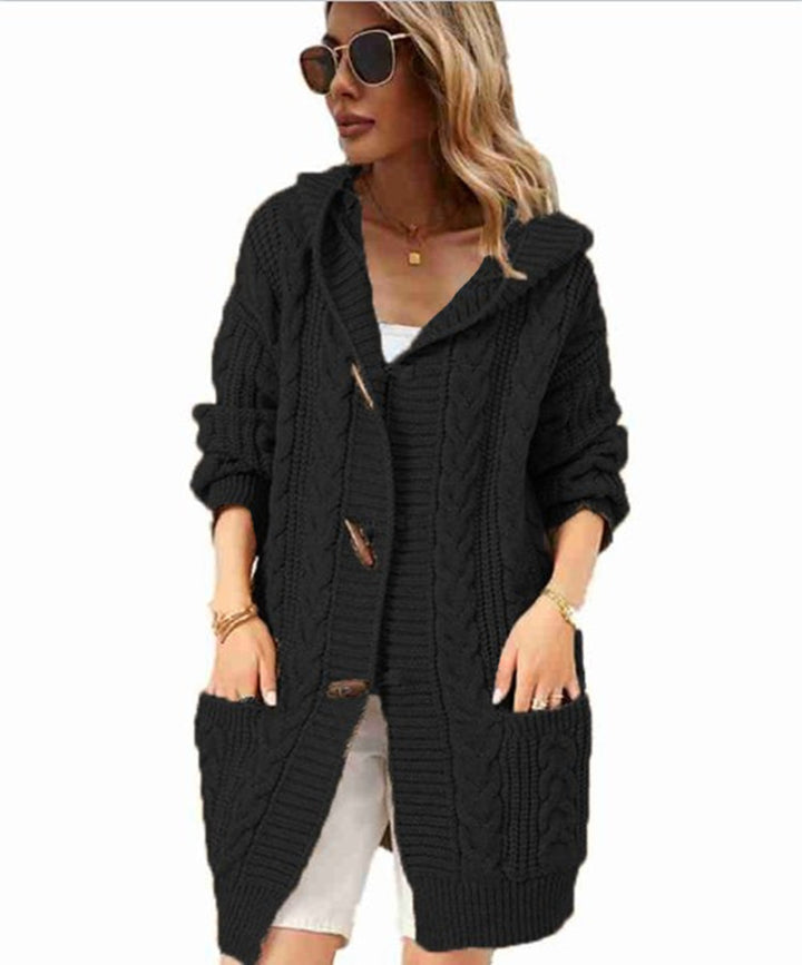 Gilet en tricot épais pour femmes avec capuche et poches pratiques Chic & Stil