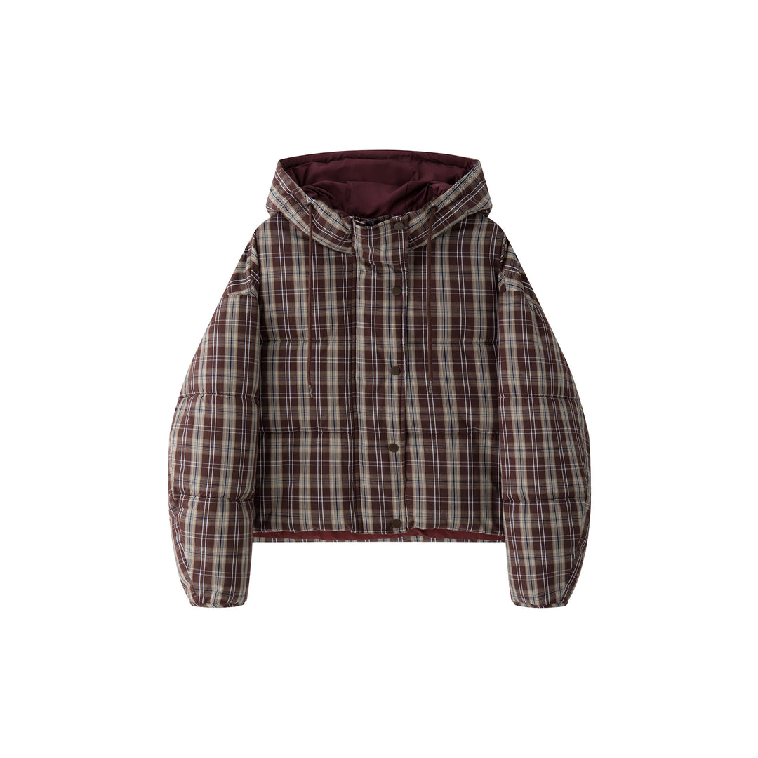 Women Short Checkered Quilted Jacket with Hoodie Amarae
