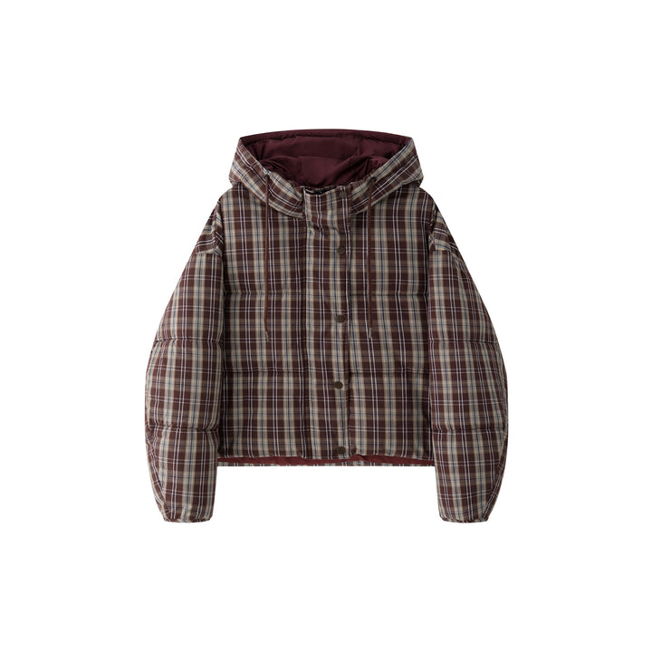 Women Short Checkered Quilted Jacket with Hoodie Amarae