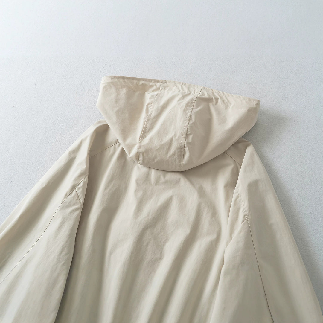 Women's short jacket with hood, drawstring, kangaroo pockets, and elastic waistband Amarae