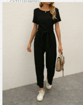 Women's jumpsuit with tie belt and wide legs Lune London