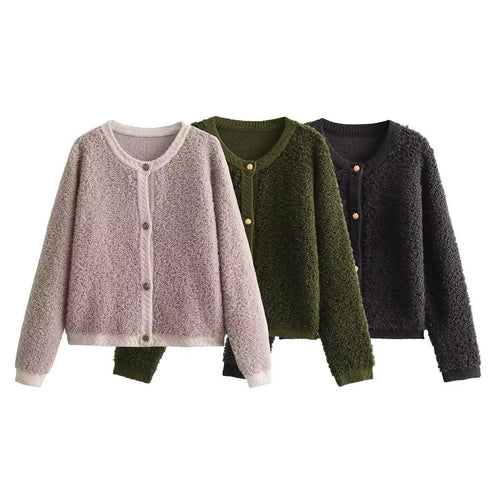 Cozy fleece jacket for women with decorative wooden buttons and an elegant fit Amarae