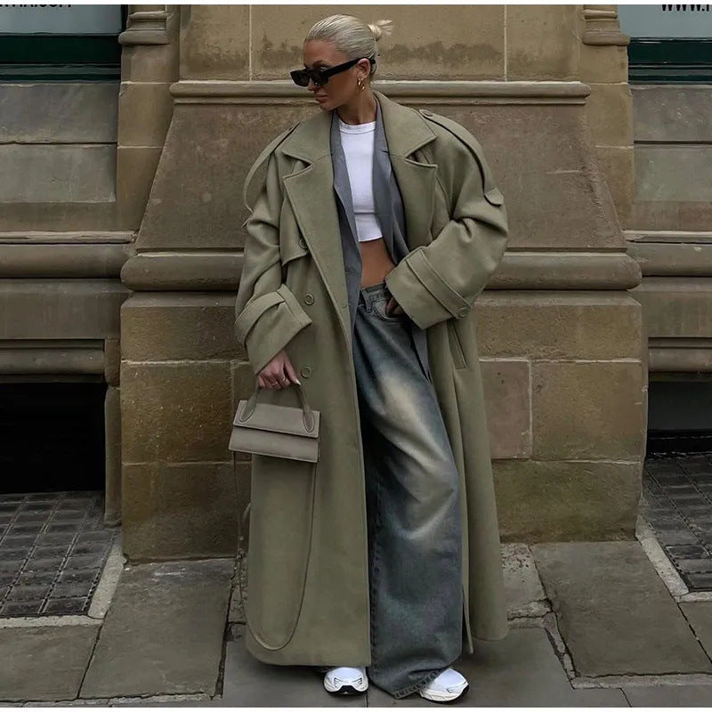Women's Oversize Maxi Cocoon Coat made of Wool Blend with Extra Long Cuffs and Wide Shawl Collar Amarae