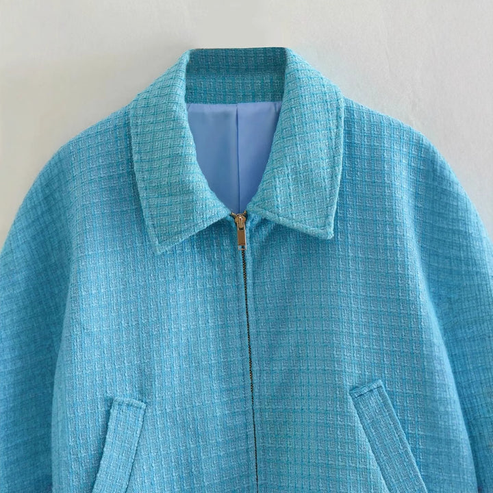 Cropped jacket for women with textured surface and vertical opening side pockets Amarae