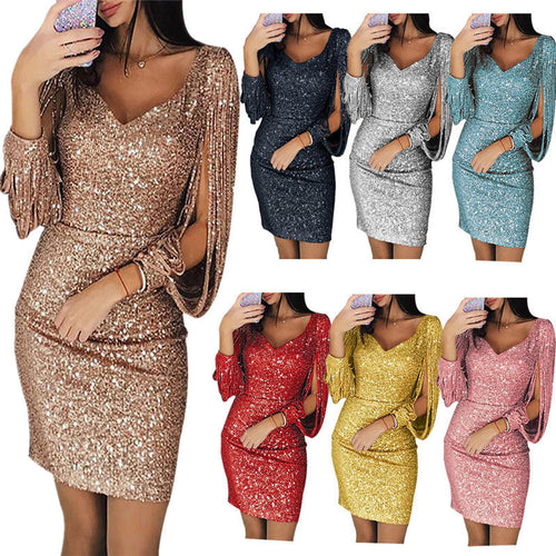 Ladies Glittering Cocktail Dress with Shimmering Sleeves Amarae