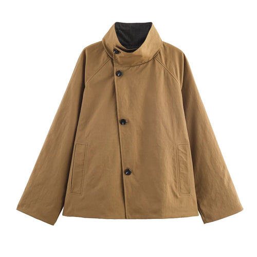 Elegant ladies' transitional jacket with decorative buttons and a modern high collar Amarae