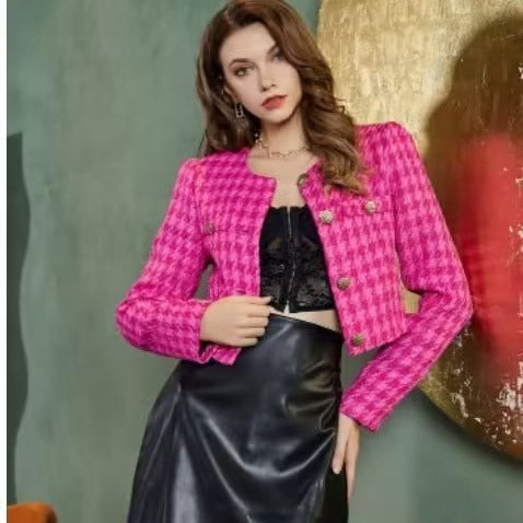 Veste courte en boucle pour femmes avec un élégant motif à carreaux Chic & Stil